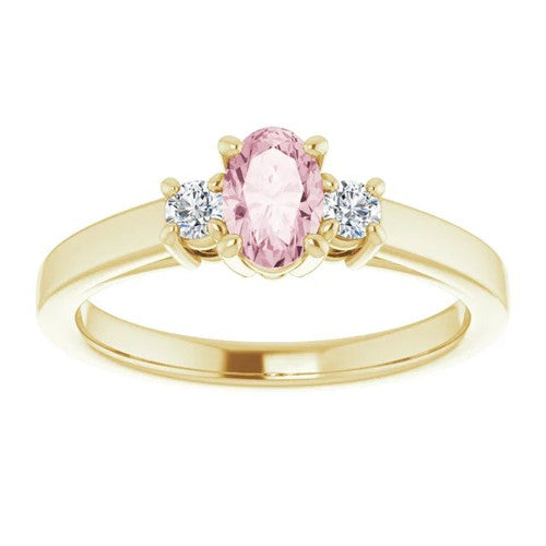 14K Gold 6x4 mm Oval Natural Pink Morganite & 1/8 CTW Natural Diamond Ring 14K Yellow Gold