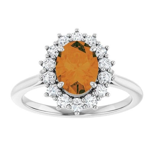14K Gold Natural Citrine & 3/8 CTW Natural Diamond Ring 14K White Gold