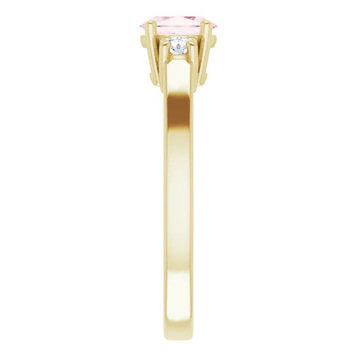 14K Gold 6x4 mm Oval Natural Pink Morganite & 1/8 CTW Natural Diamond Ring 14K Yellow Gold
