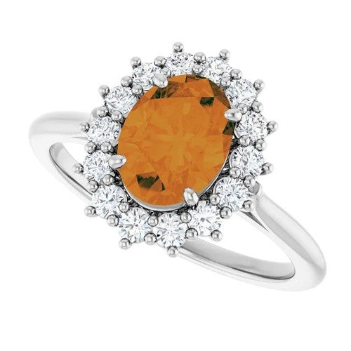 14K Gold Natural Citrine & 3/8 CTW Natural Diamond Ring 14K White Gold