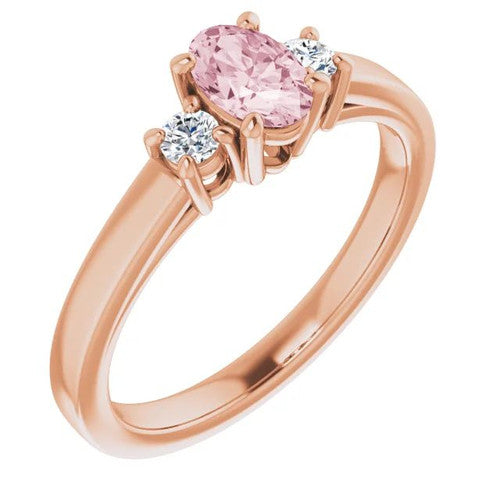14K Gold 6x4 mm Oval Natural Pink Morganite & 1/8 CTW Natural Diamond Ring 14K Rose Gold