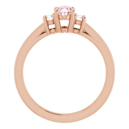 14K Gold 6x4 mm Oval Natural Pink Morganite & 1/8 CTW Natural Diamond Ring 14K Rose Gold