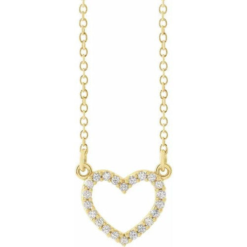 14K Gold .08 CTW Natural Diamond Petite Heart 16" Necklace 14K Yellow Gold