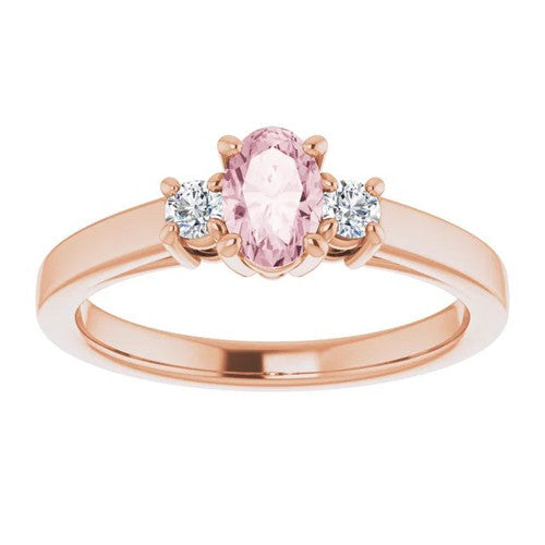 14K Gold 6x4 mm Oval Natural Pink Morganite & 1/8 CTW Natural Diamond Ring 14K Rose Gold