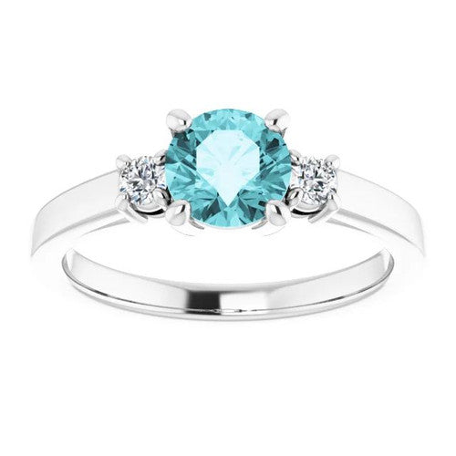 14K Gold 6 mm Round Natural Blue Zircon & 1/8 CTW Natural Diamond Ring 14K White Gold
