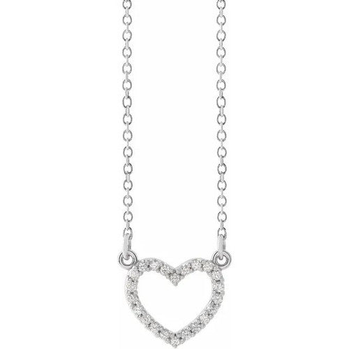 14K Gold .08 CTW Natural Diamond Petite Heart 16" Necklace 14K White Gold
