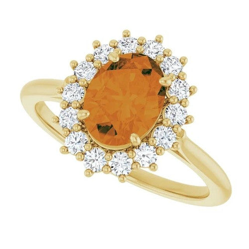 14K Gold Natural Citrine & 3/8 CTW Natural Diamond Ring 14K Yellow Gold