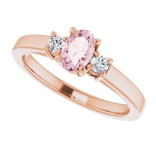 14K Gold 6x4 mm Oval Natural Pink Morganite & 1/8 CTW Natural Diamond Ring 14K Rose Gold