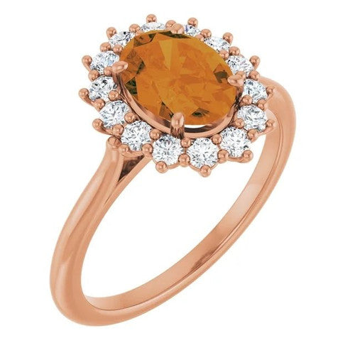 14K Gold Natural Citrine & 3/8 CTW Natural Diamond Ring 14K Rose Gold