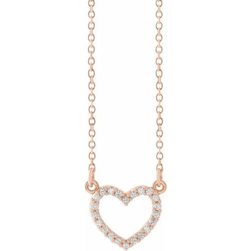 14K Gold .08 CTW Natural Diamond Petite Heart 16" Necklace 14K Rose Gold