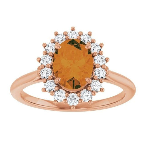 14K Gold Natural Citrine & 3/8 CTW Natural Diamond Ring 14K Rose Gold