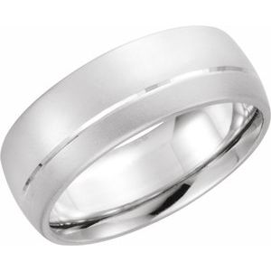 Matte - Micah - 14K White Gold Stepped Beveled-Edge Comfort-Fit Half Round Band