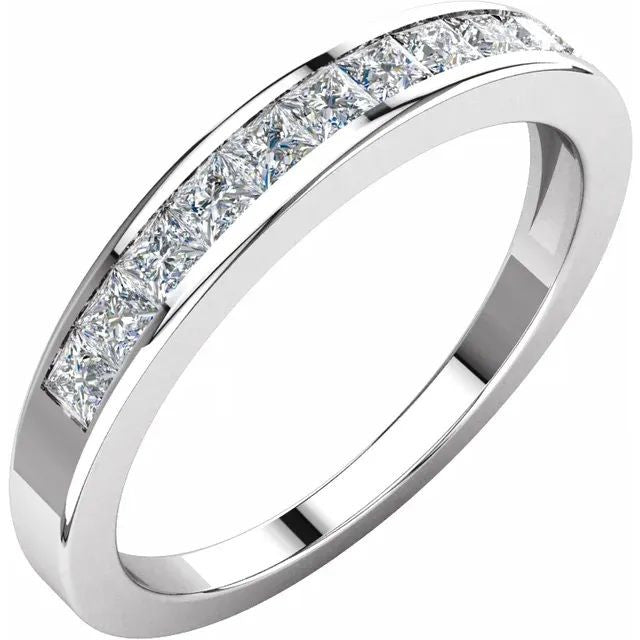 14K Gold 1/2 CTW Square Natural Diamond Anniversary Band 14K White Gold