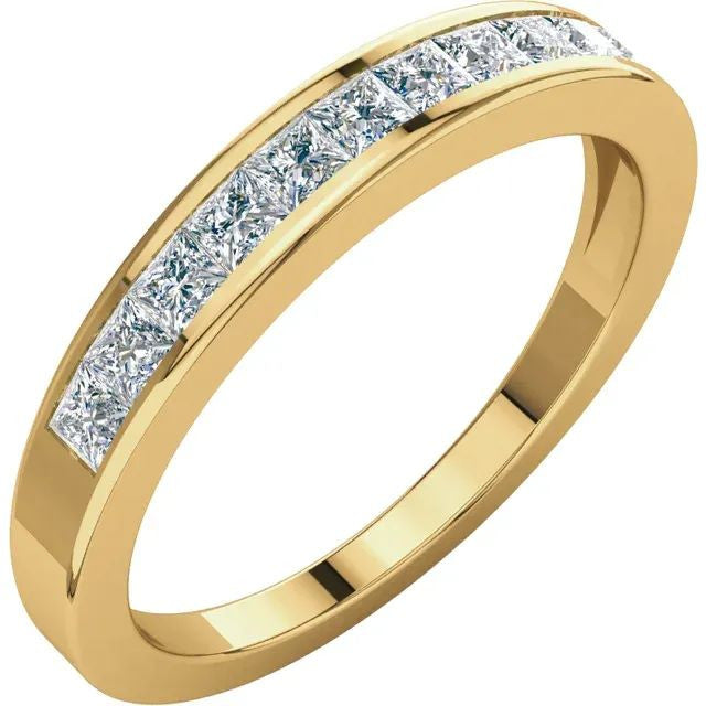 14K Gold 1/2 CTW Square Natural Diamond Anniversary Band 14K Yellow Gold