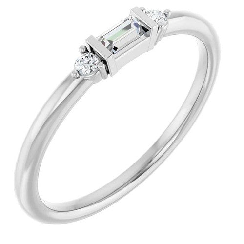 14K Gold 1/8 CTW Straight Baguette Natural Diamond Stackable Ring 14K White Gold