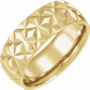 Unique - Theodore - 14K Yellow Gold 7 mm Geometric Faceted Flat Band Size 10.5