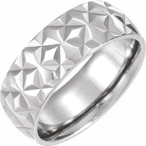 Unique - Theodore - 14K White Gold 7 mm Geometric Faceted Flat Band Size 10.5