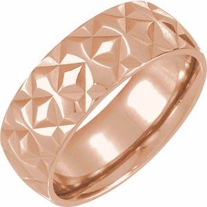 Unique - Theodore - 18K Rose Gold 7 mm Geometric Faceted Flat Band Size 11