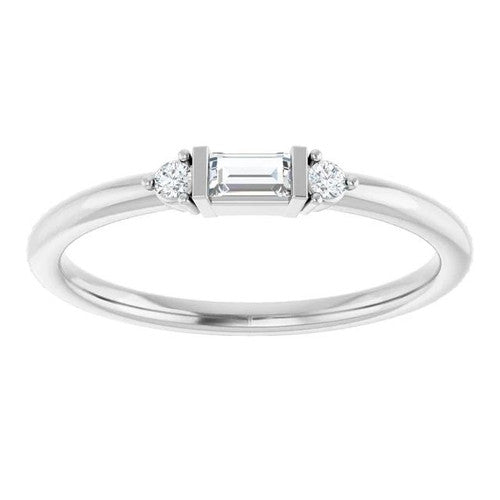 14K Gold 1/8 CTW Straight Baguette Natural Diamond Stackable Ring 14K White Gold