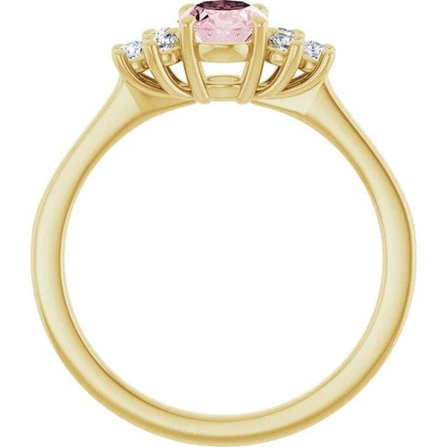 14K Gol Natural Pink Morganite & 1/5 CTW Natural Diamond Ring 14K Yellow Gold