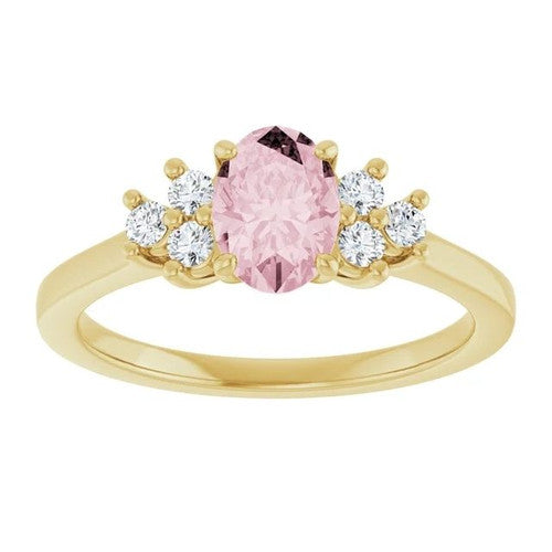 14K Gol Natural Pink Morganite & 1/5 CTW Natural Diamond Ring 14K Yellow Gold