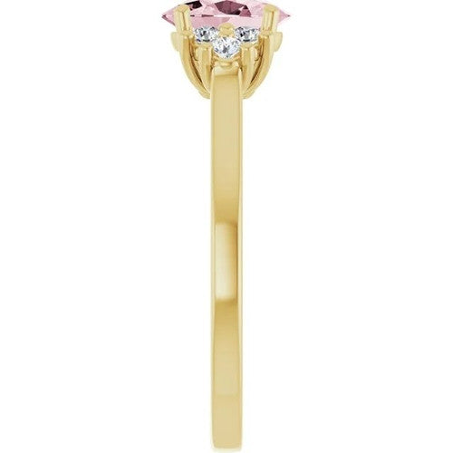 14K Gol Natural Pink Morganite & 1/5 CTW Natural Diamond Ring 14K Yellow Gold