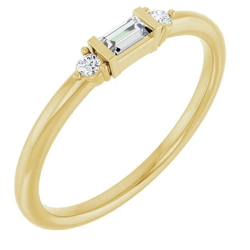 14K Gold 1/8 CTW Straight Baguette Natural Diamond Stackable Ring 14K Yellow Gold