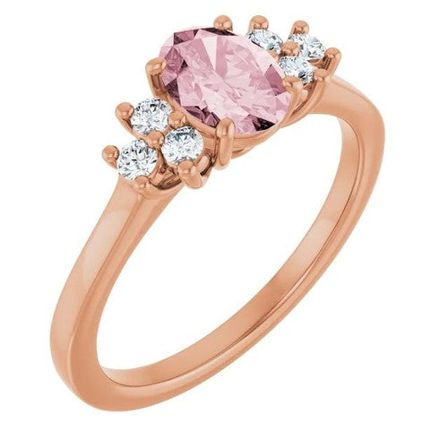 14K Gol Natural Pink Morganite & 1/5 CTW Natural Diamond Ring 14K Rose Gold