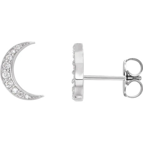 14K Gold 1/10 CTW Diamond Crescent Moon Earrings 14K White Gold