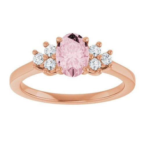 14K Gol Natural Pink Morganite & 1/5 CTW Natural Diamond Ring 14K Rose Gold