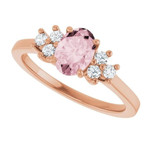14K Gol Natural Pink Morganite & 1/5 CTW Natural Diamond Ring 14K Rose Gold