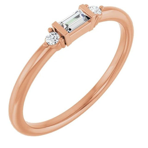 14K Gold 1/8 CTW Straight Baguette Natural Diamond Stackable Ring 14K Rose Gold