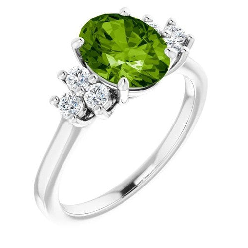 14K Gold Natural Peridot & 1/4 CTW Natural Diamond Ring 14K White Gold