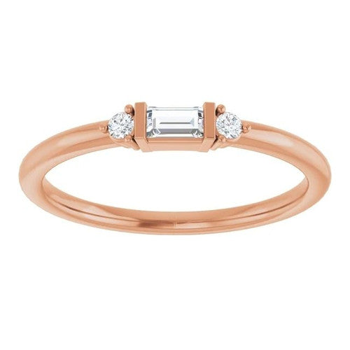 14K Gold 1/8 CTW Straight Baguette Natural Diamond Stackable Ring 14K Rose Gold