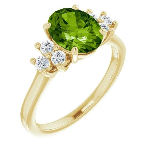 14K Gold Natural Peridot & 1/4 CTW Natural Diamond Ring 14K Yellow Gold