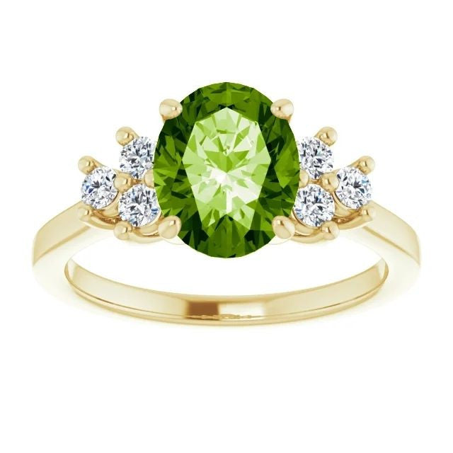 14K Gold Natural Peridot & 1/4 CTW Natural Diamond Ring 14K Yellow Gold