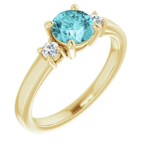 14K Gold 6 mm Round Natural Blue Zircon & 1/8 CTW Natural Diamond Ring 14K Yellow Gold