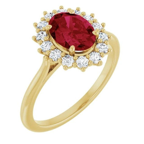14K Gold Lab-Grown Ruby & 3/8 CTW Natural Diamond Ring 14K Yellow Gold
