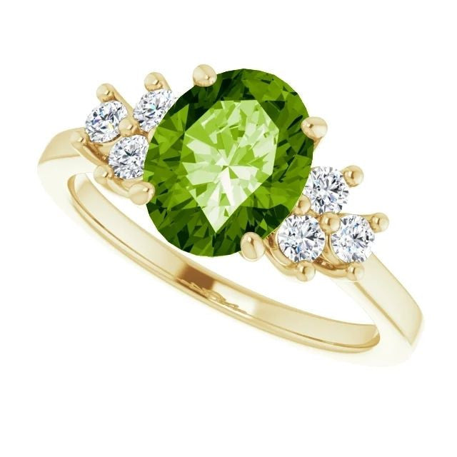 14K Gold Natural Peridot & 1/4 CTW Natural Diamond Ring 14K Yellow Gold