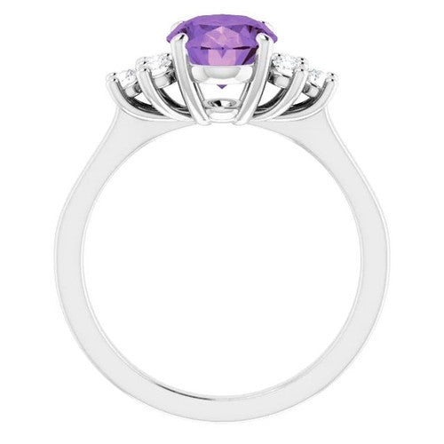14K Gold Natural Amethyst & 1/4 CTW Natural Diamond Ring 14K White Gold