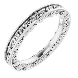 Nature - Christina - Platinum 2.5 mm Floral Flat Band Size 4