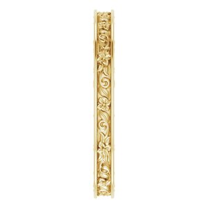 Nature - Christina - 18K Yellow Gold 2.5 mm Floral Flat Band Size 7