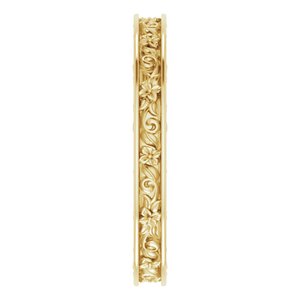 Nature - Christina - 14K Yellow Gold 2.5 mm Floral Flat Band Size 4