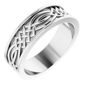 Unique - James - 14K White Gold 6 mm Celtic-Inspired Inlay Flat Band Size 7