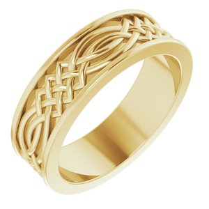 Unique - James - 14K Yellow Gold 6 mm Celtic-Inspired Inlay Flat Band Size 7