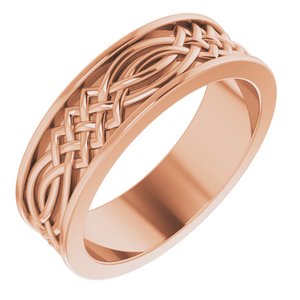 Unique - James - 14K Rose Gold 6 mm Celtic-Inspired Inlay Flat Band Size 7