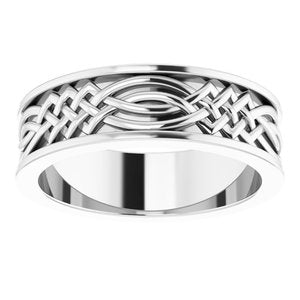 Unique - James - 14K White Gold 6 mm Celtic-Inspired Inlay Flat Band Size 7