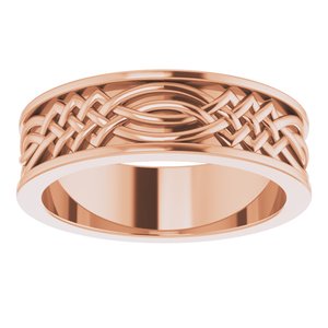 Unique - James - 14K Rose Gold 6 mm Celtic-Inspired Inlay Flat Band Size 7
