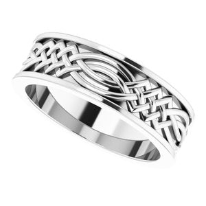Unique - James - 14K White Gold 6 mm Celtic-Inspired Inlay Flat Band Size 7