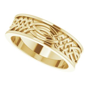 Unique - James - 14K Yellow Gold 6 mm Celtic-Inspired Inlay Flat Band Size 7